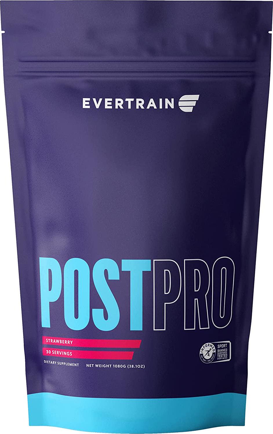 EVERTRAIN Post PRO - Premium Clean Post-Workout Powder with Natural Flavors and Colors - Recovery, Energy, and Muscle Building Supplement, 30 Servings (Strawberry)