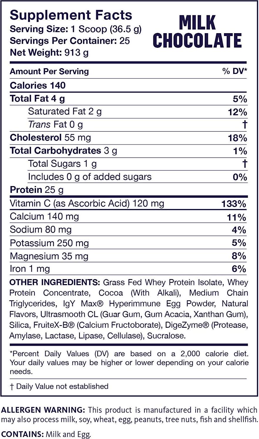 EVERTRAIN Protein + Health Whey Protein Powder - Recovery and Immune Boosting Supplement with Digestive Enzymes - 25 Servings - Milk Chocolate