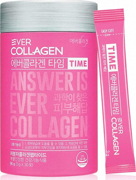 EVER COLLAGEN TIME Collagen Powder, Low Molecular Collagen Peptides Powder Stick Supplement - 30 Ct - Easy to Take Without Water, Collagen Powder for Women