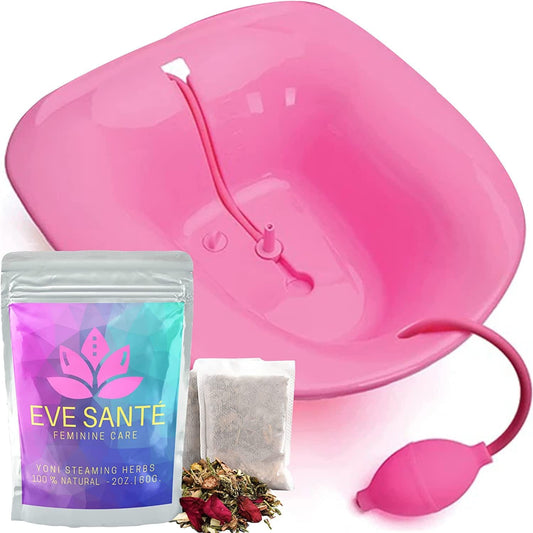 EVE SANTE Yoni Steam Kit - V Steam at Home Kit Includes Pink Yoni Steam Seat for Toilet and 2oz. Yoni Steam Herbs for Cleansing and Tightening - Use Vaginial Steaming Kit for Vaginal Detox.