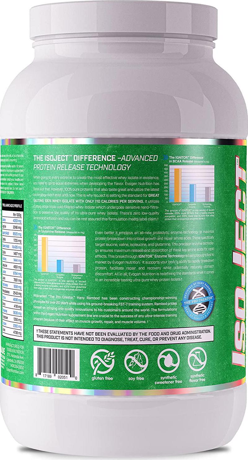 EVOGEN Naturals ISOJECT , Premium Whey Isolate w/Digestive Enzymes, 28 Servings (2lbs, Vanilla)