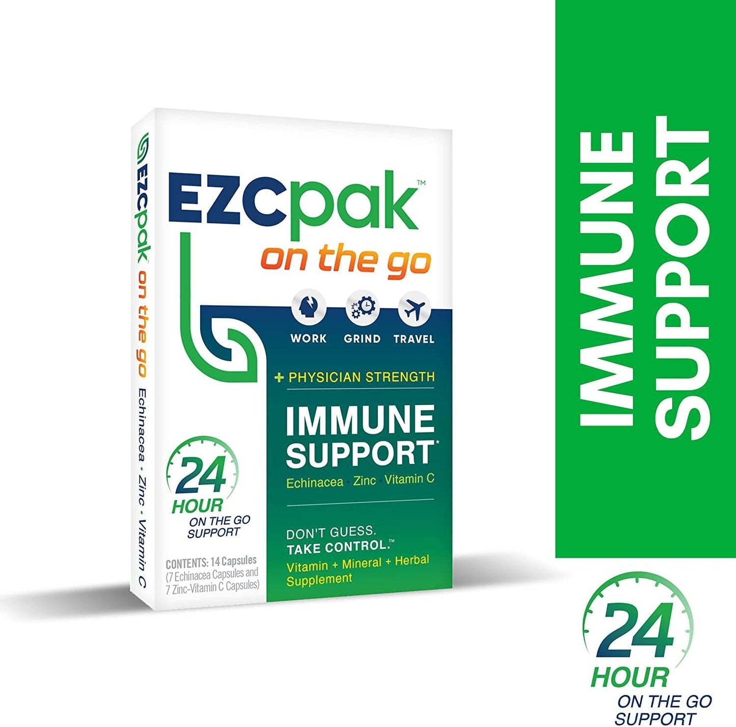 EZC Active Pak Immune System Booster (Single Pack) - Echinacea, Zinc, and Vitamin C, Gluten-Free Vegetarian On-The-Go Immune Support Pack