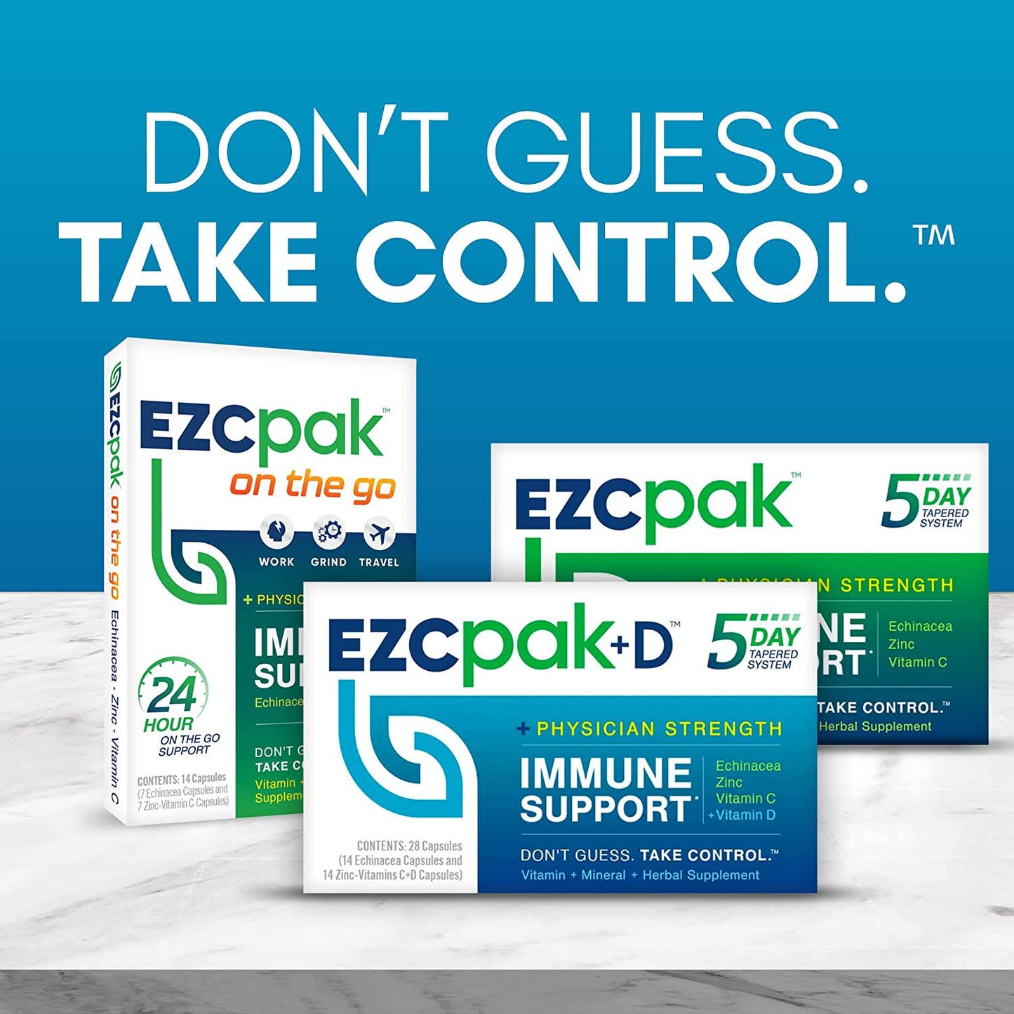 EZC Active Pak Immune System Booster (Single Pack) - Echinacea, Zinc, and Vitamin C, Gluten-Free Vegetarian On-The-Go Immune Support Pack