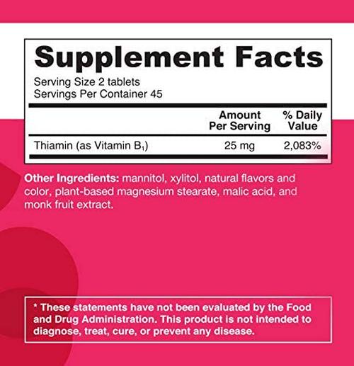 EZ Melts B1 as Thiamine, 25 mg, Sublingual Vitamins, Vegan, Zero Sugar, Natural Cherry Flavor, 90 Fast Dissolve Tablets