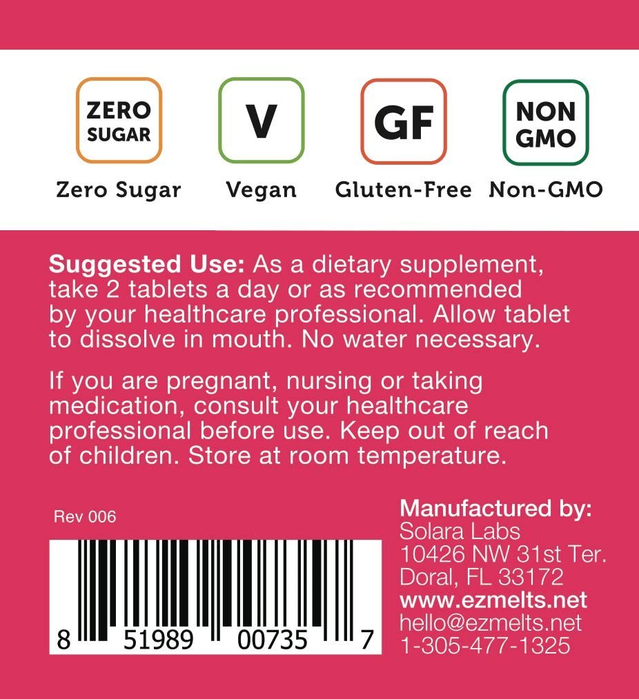 EZ Melts B1 as Thiamine, 25 mg, Sublingual Vitamins, Vegan, Zero Sugar, Natural Cherry Flavor, 90 Fast Dissolve Tablets