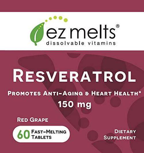 EZ Melts Resveratrol as Trans-Resveratrol, 150 mg, Sublingual Vitamins, Vegan, Zero Sugar, Natural Grape Flavor, 60 Fast Dissolve Tablets