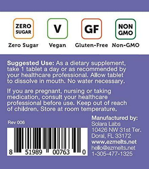 EZ Melts Zinc for Immune Support, 30 mg, Sublingual Vitamins, Vegan, Zero Sugar, Natural Blueberry Flavor, 60 Fast Dissolve Tablets