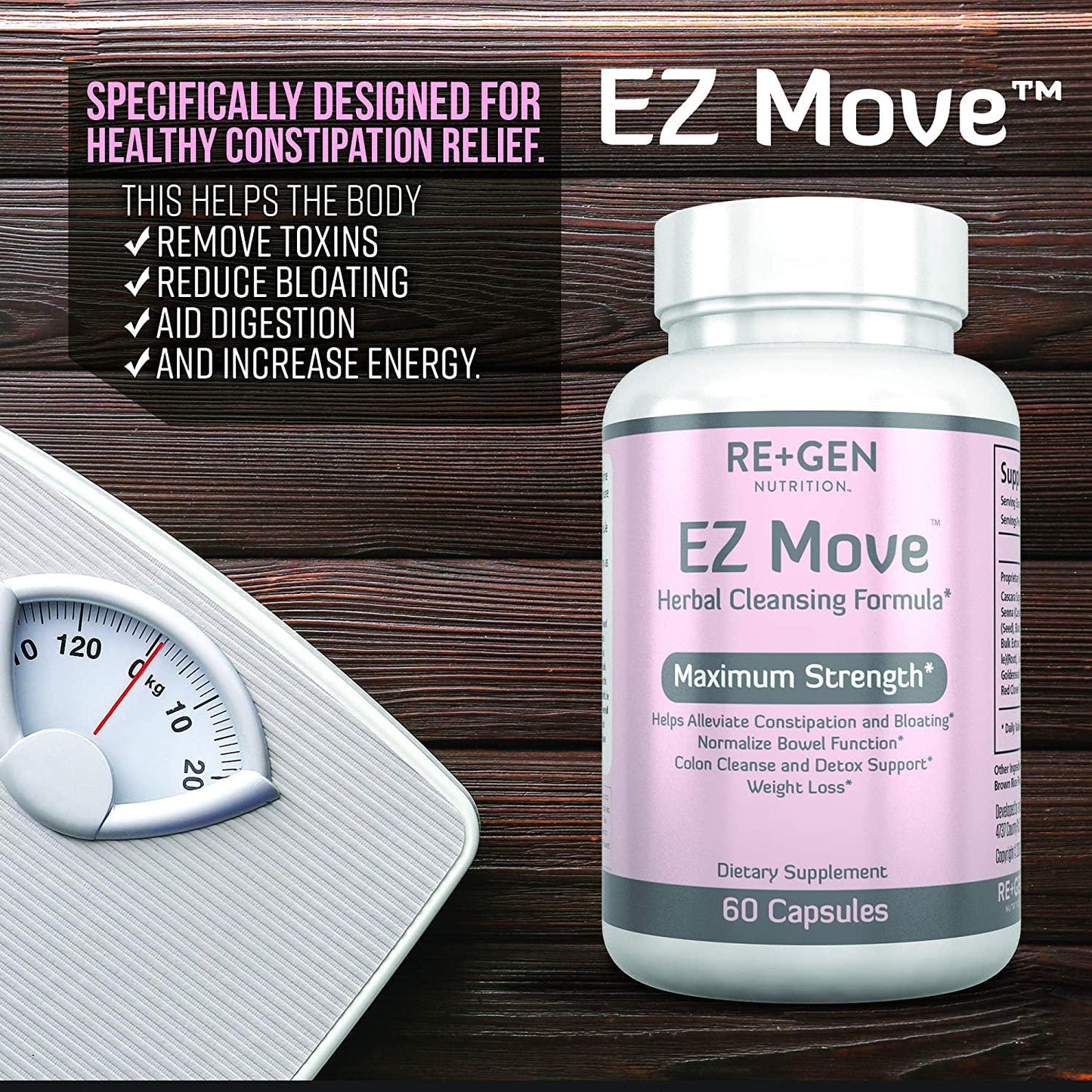 EZ Move Constipation Relief, Cleanse for Weight Loss Support, Detox and Colon Cleanse, Cascara Sagrada, Senna Leaf, All Natural 60 Capsules
