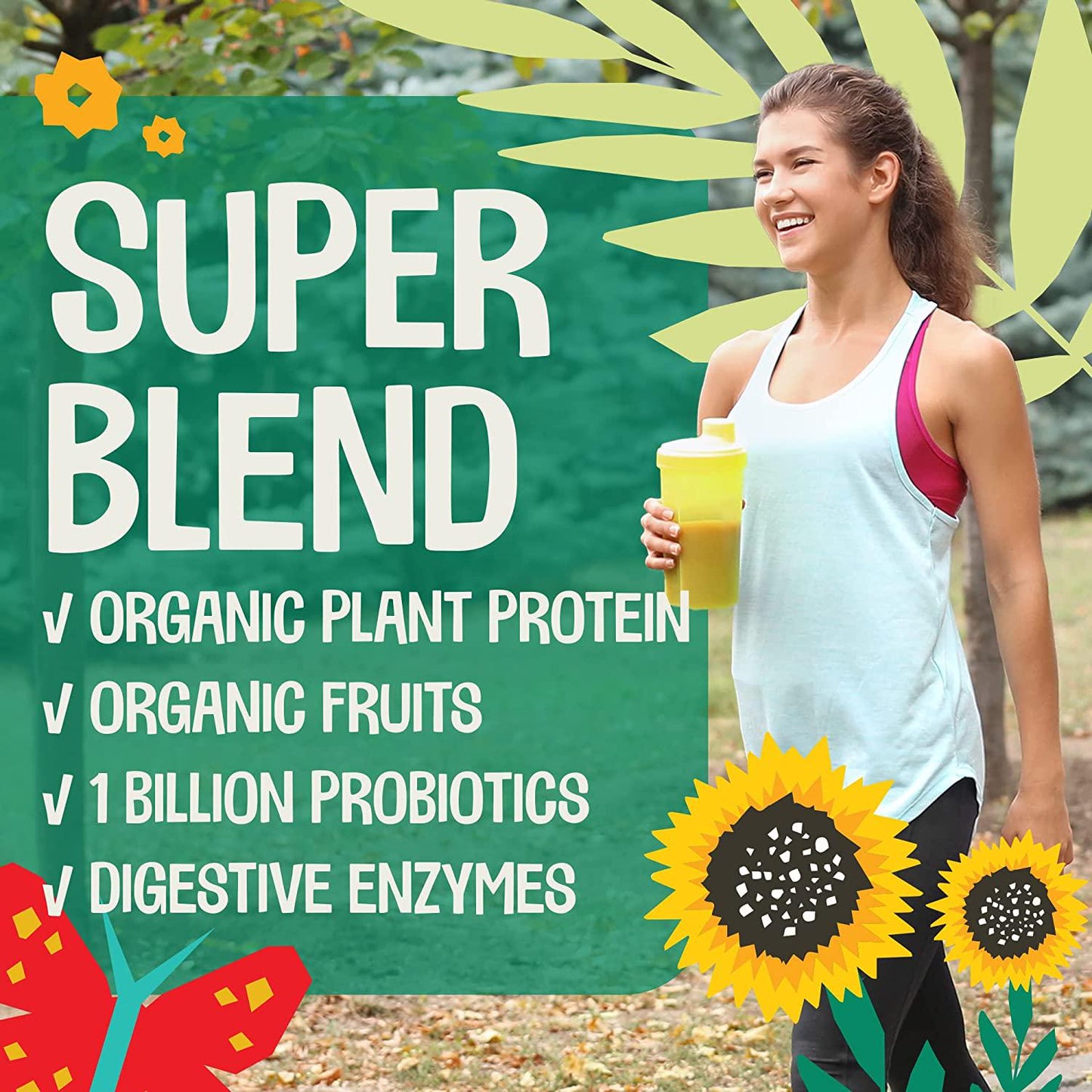 EarthChimp Organic Vegan Protein Powder (26 Servings, 32 Oz) with Probiotics, Organic Fruits and Plant Based Protein Powder, Dairy Free, Gluten Free, Gum Free, Lactose Free, Non GMO, (Chocolate)