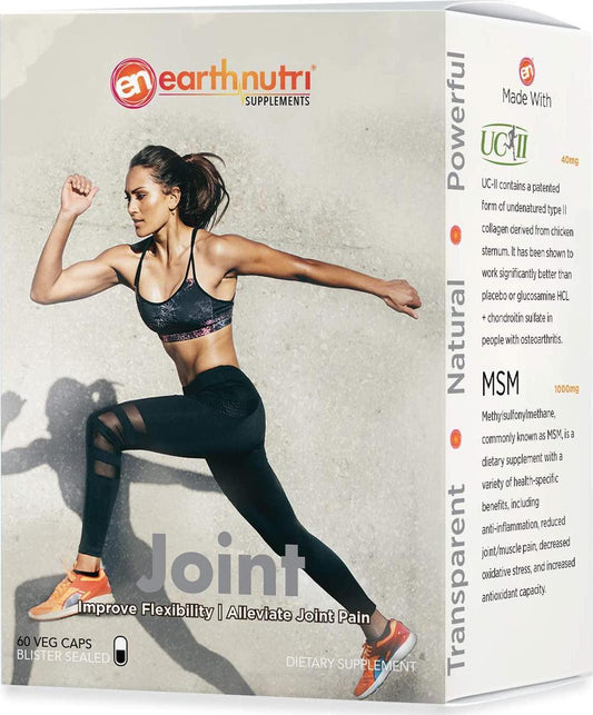 EarthNutri UC-II + MSM/Joint Health Supplement // 40mg UC-II Providing 10mg Total Collagen Including Undenatured Type II Collagen and 1000mg MSM with NO Additive Individually Blister Sealed