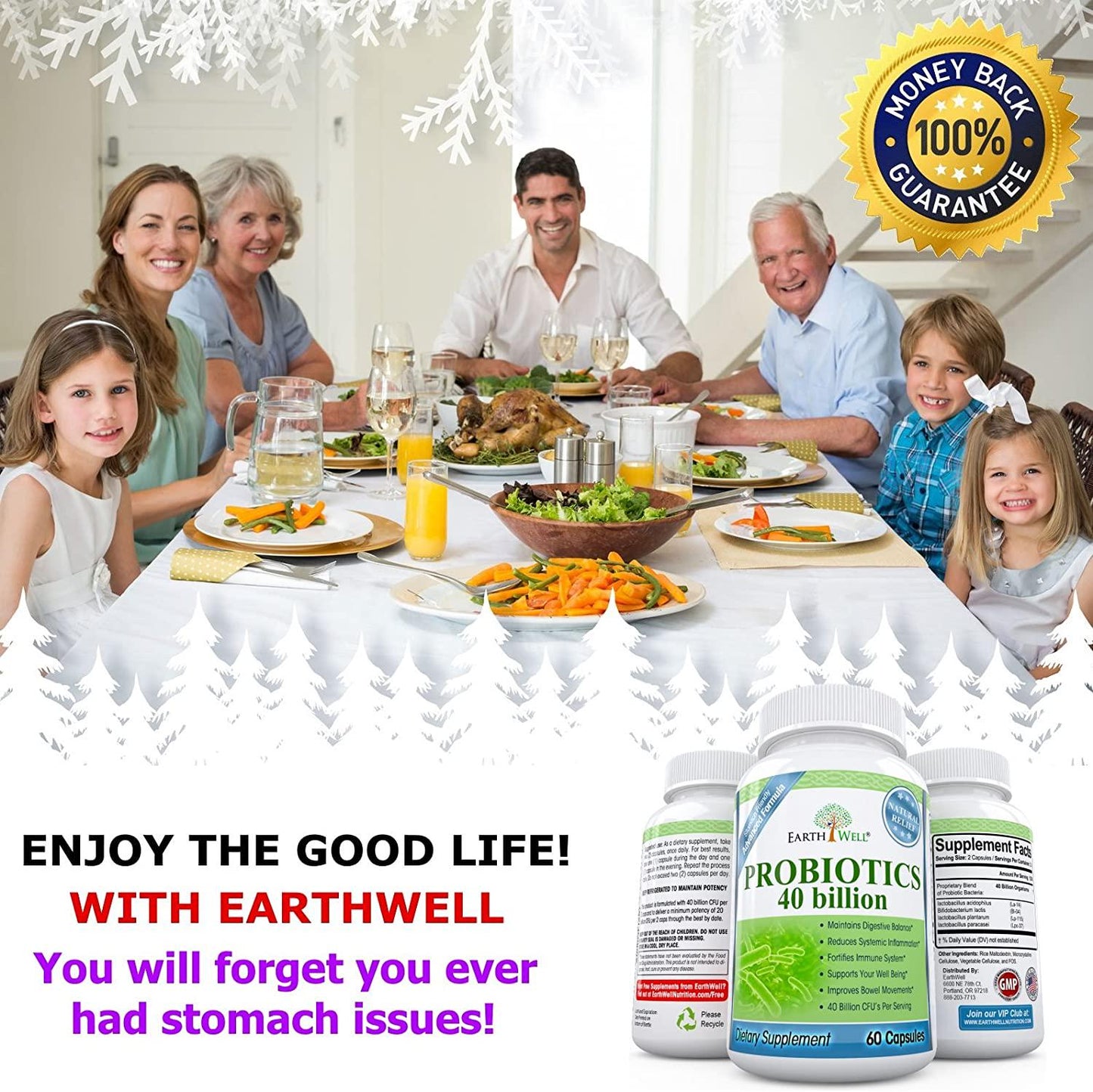 EarthWell 40 billion Probiotic Supplement for Women, Men and Children (60 Capsules)