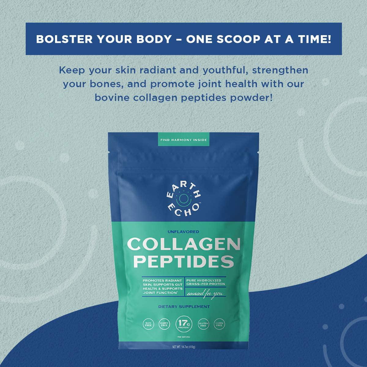 Earth Echo: Collagen Peptides - Pure Grass-Fed Protein Powder for Keto Food, Snacks and Beverages - 66 Servings (3 Pack) - No Gluten - Hydrolyzed for Better Absorption - Unflavored