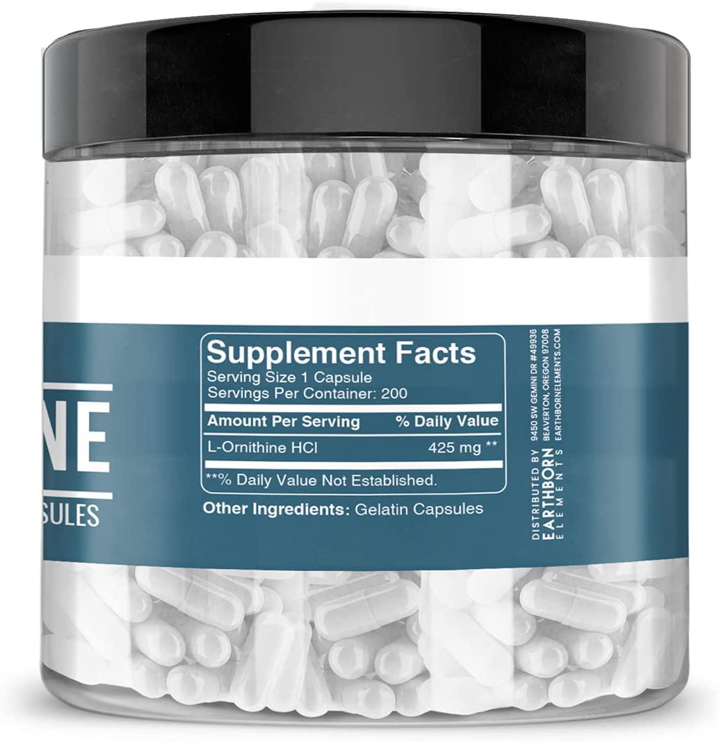 Earthborn Elements (200 Capsules) L-Ornithine HCl, Amino Acid, Protein Synthesis