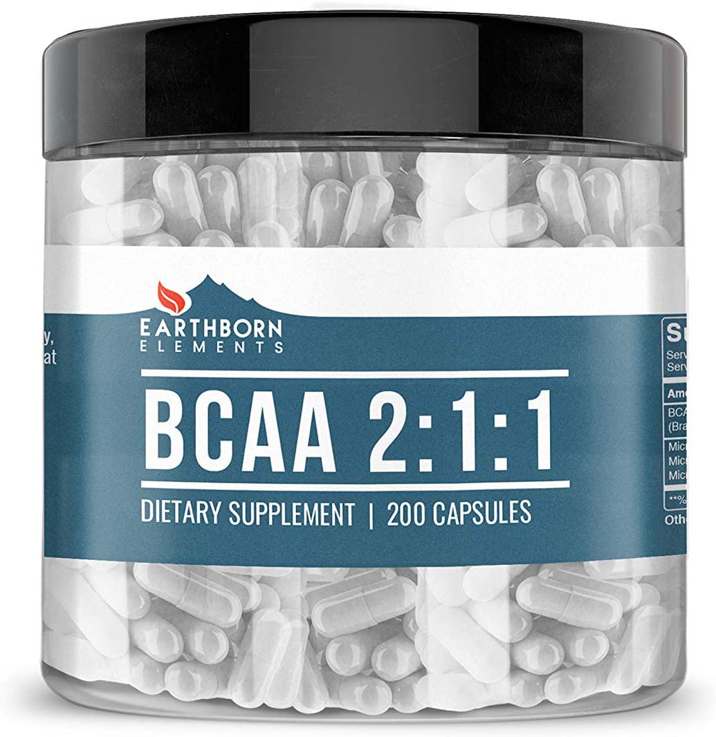 Earthborn Elements BCAA, 200 Capsules, Pure and Undiluted, No Additives