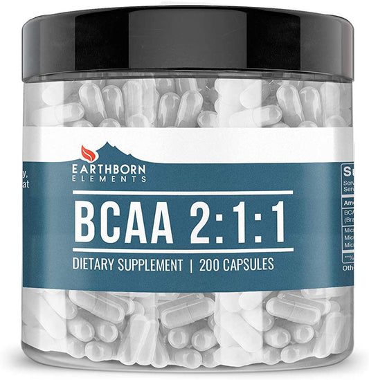 Earthborn Elements BCAA, 200 Capsules, Pure and Undiluted, No Additives