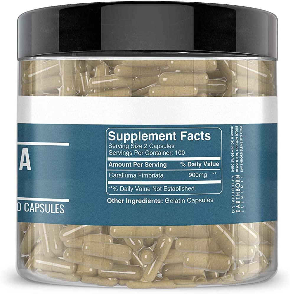 Earthborn Elements Caralluma Fimbriata 200 Capsules, Pure and Undiluted, No Additives