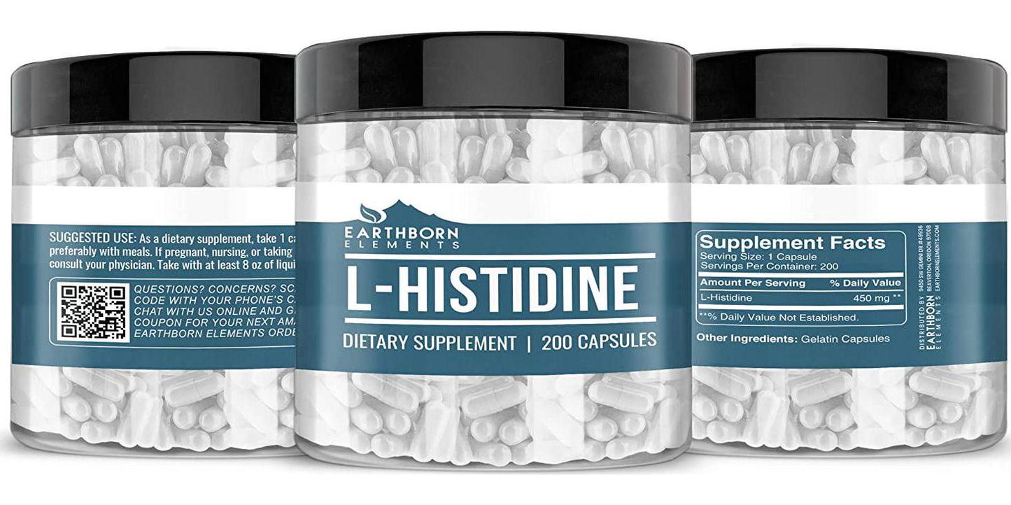 Earthborn Elements L-Histidine (200 Capsules) Essential Amino Acid Capsules