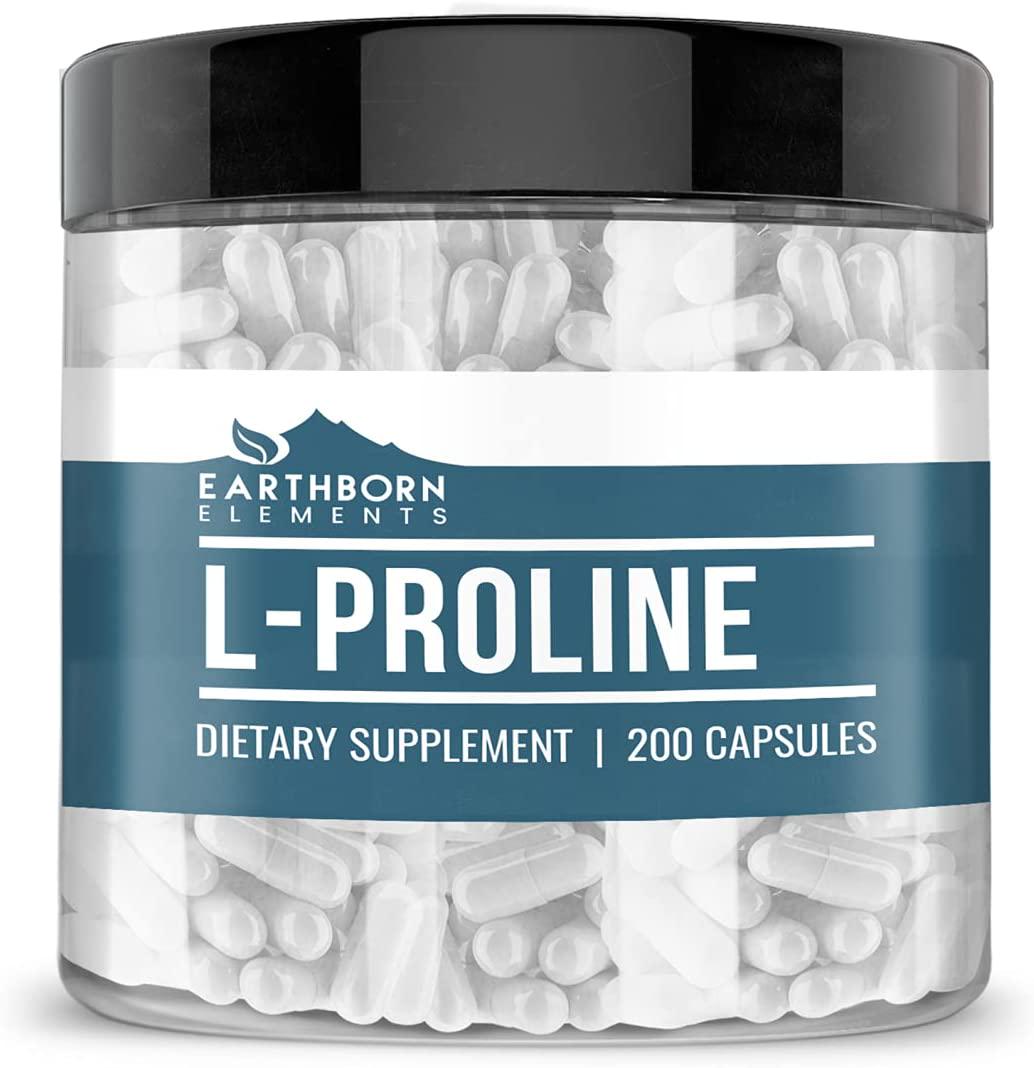 Earthborn Elements L-Proline (200 Capsules) Collagen Supplement, Lab Verified