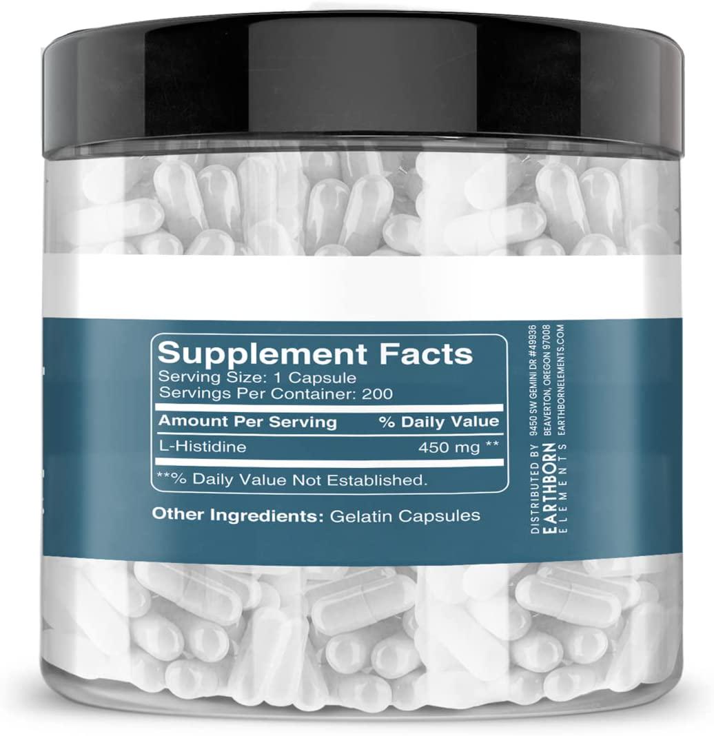 Earthborn Elements L-Histidine (200 Capsules) Essential Amino Acid Capsules