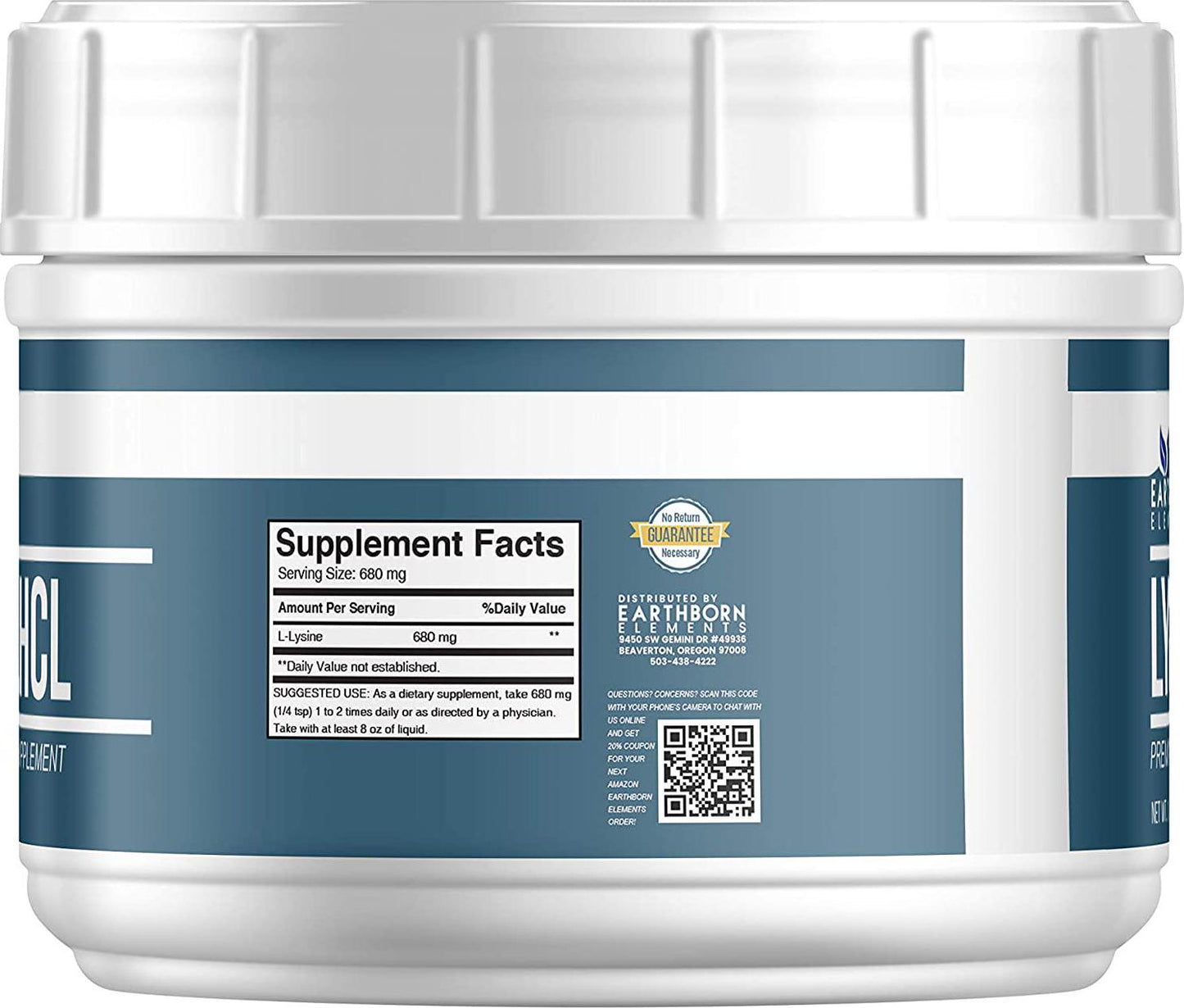 Earthborn Elements Lysine HCL Powder (1.5 lb), Always Pure, No Fillers Or Additives