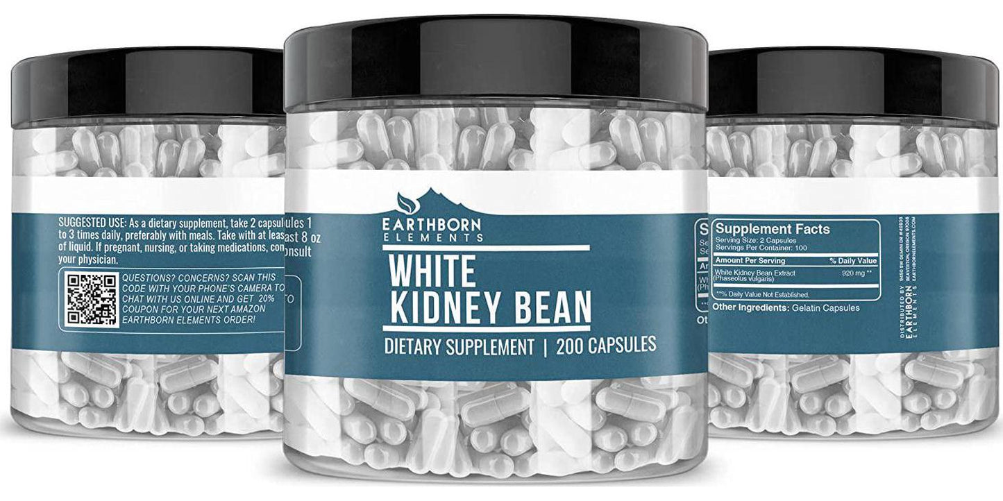 Earthborn Elements White Kidney Bean Extract 200 Capsules, Pure and Undiluted, No Additives