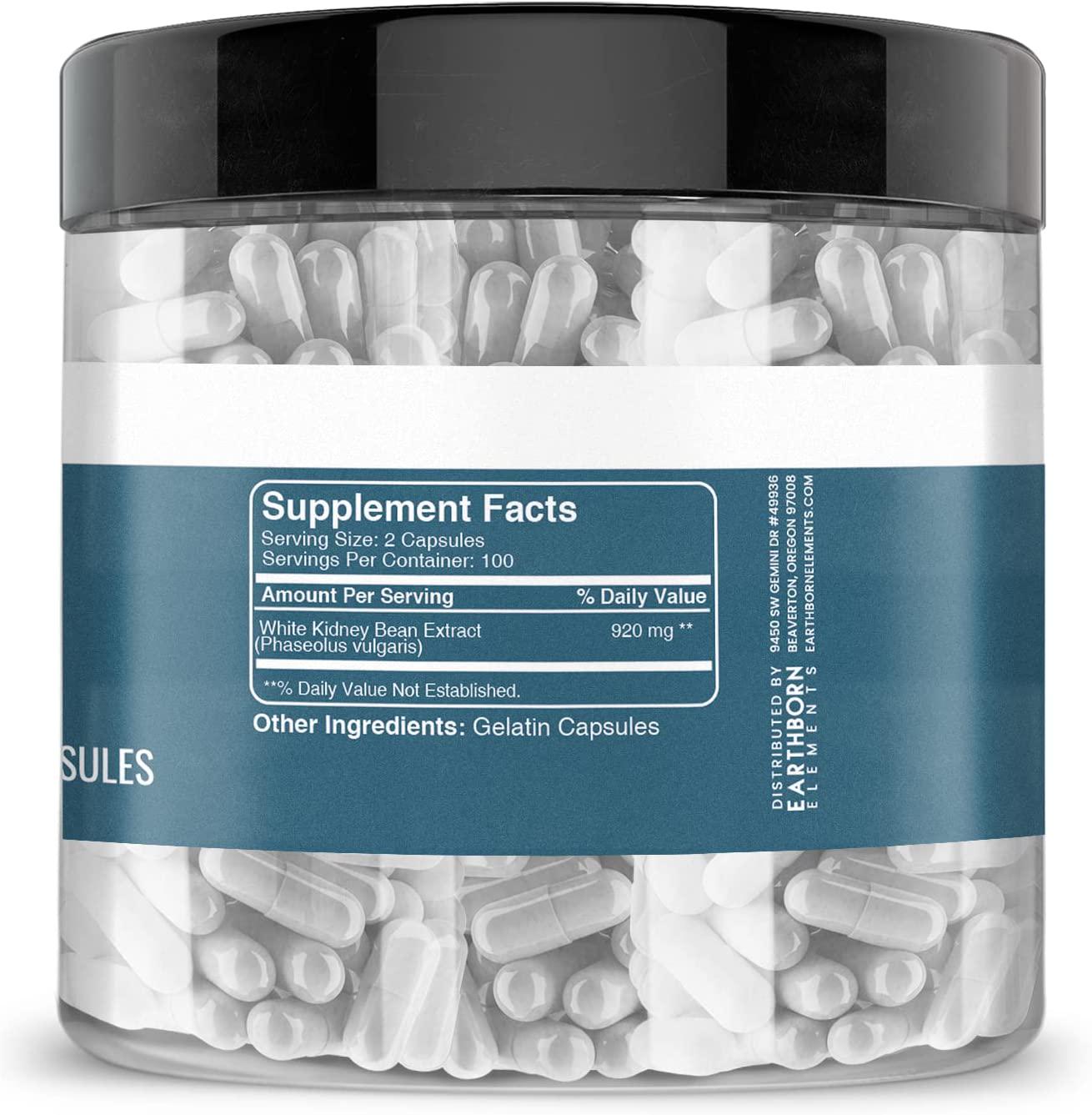 Earthborn Elements White Kidney Bean Extract 200 Capsules, Pure and Undiluted, No Additives