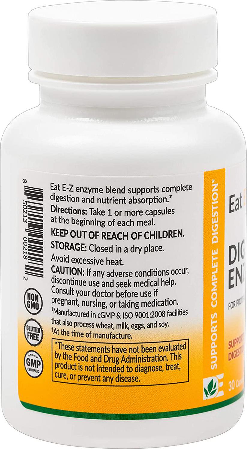 Eat E-Z Original (30 Vegan Capsules) Complete Digestive Enzyme Supplement; Anti-Bloating; Gut Health.