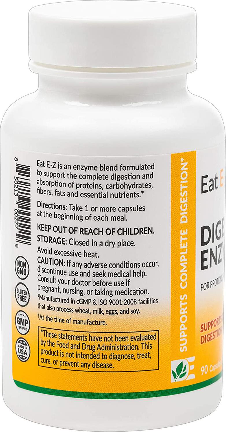 Eat E-Z Original (90 Vegan Capsules) Complete Digestive Enzyme Supplement; Anti-Bloating; Gut Health.