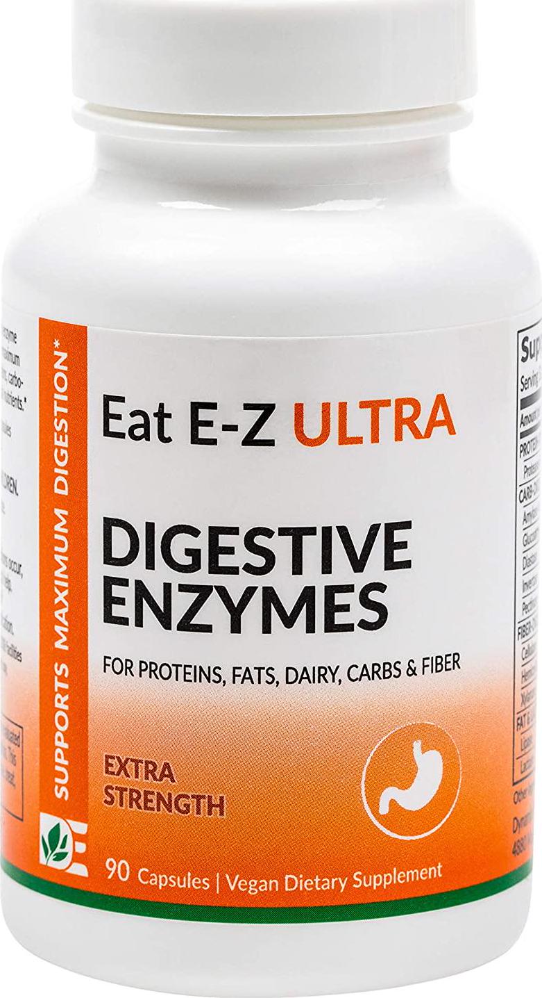 Eat E-Z Ultra (90 Vegan Capsules) Extra Strength Complete Digestive Enzyme Supplement; Anti-Bloating; Gut Health.