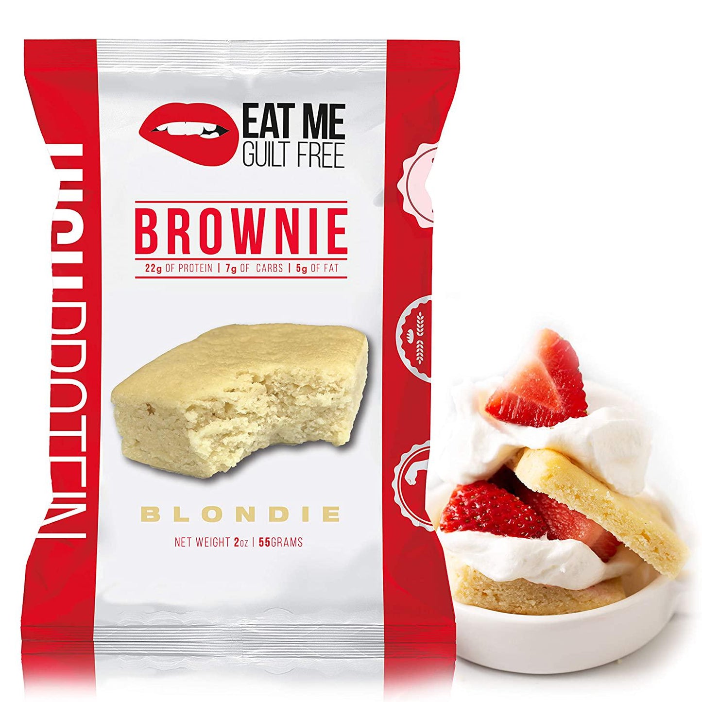 Eat Me Guilt Free Blondie Protein-Packed Brownie - 14G Protein, Low Carb, Keto-Friendly, Low Sugar, Non GMO, No preservatives, Low Calorie Snack or Dessert | 12 Count