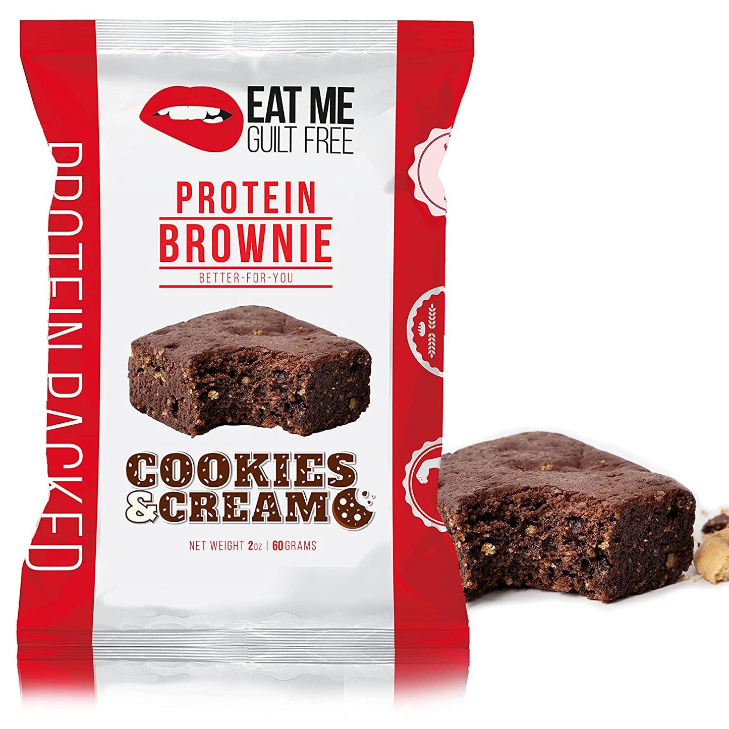 Eat Me Guilt Free Cookies and Cream Protein-Packed Brownie - 14G Protein, Low Carb, Keto-Friendly, Low Sugar, Non GMO, No preservatives, Low Calorie Snack or Dessert | 12 Count
