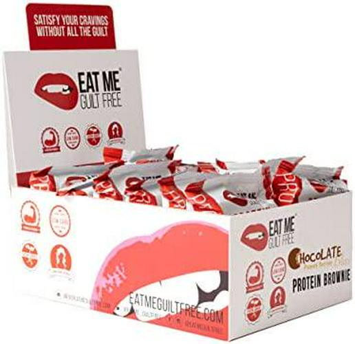 Eat Me Guilt Free Peanut Butter Bliss Protein-Packed Brownie - 14G Protein, Low Carb, Keto-Friendly, Low Sugar, Non GMO, No preservatives, Low Calorie Snack or Dessert | 12 Count