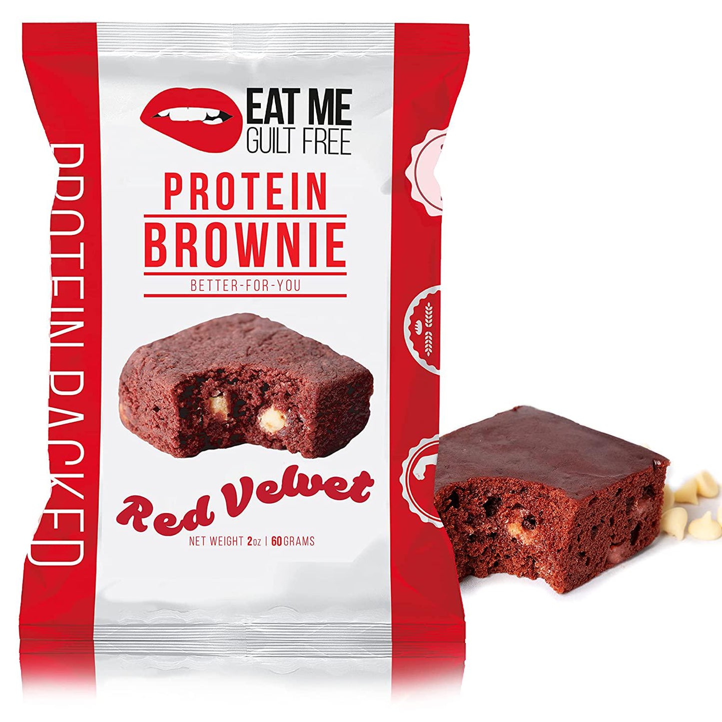 Eat Me Guilt Free Red Velvet Protein-Packed Brownie - 14G Protein, Low Carb, Keto-Friendly, Low Sugar, NON GMO, No preservatives, Low Calorie Snack or Dessert | 12 Count