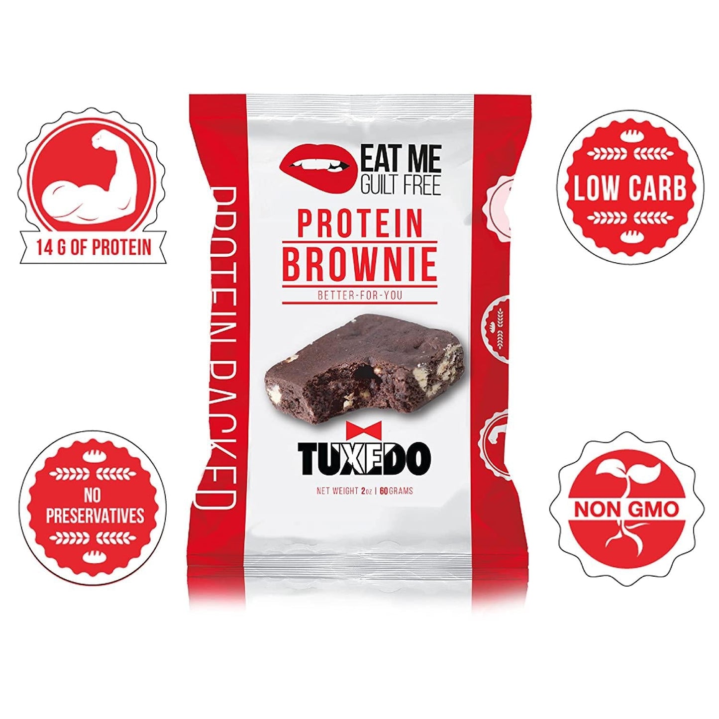 Eat Me Guilt Free Tuxedo Protein-Packed Brownie - 14G Protein, Low Carb, Keto-Friendly, Low Sugar, NON GMO, No preservatives, Low Calorie Snack or Dessert | 12 Count
