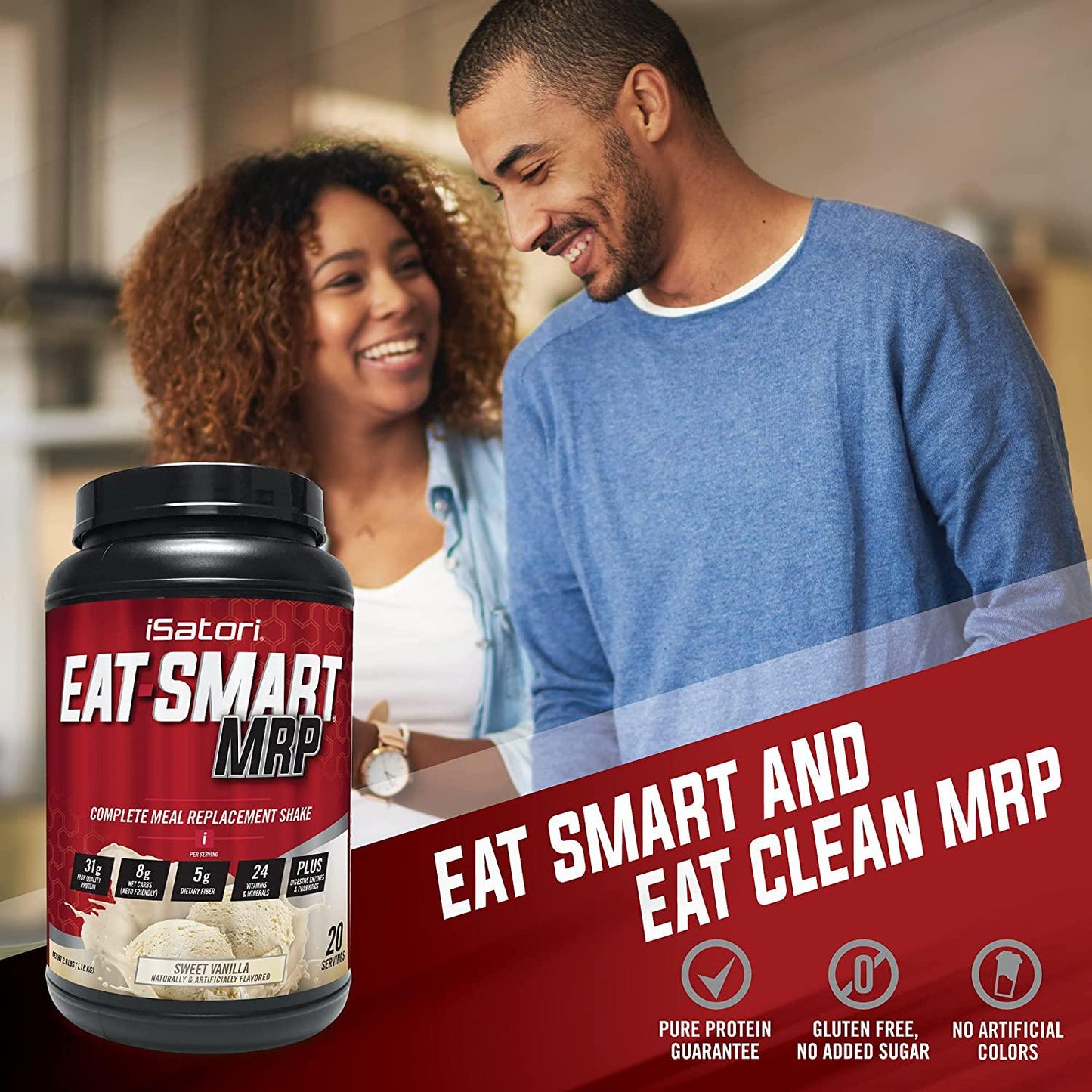 Eat Smart MRP-Complete Meal Replacement Shake, Keto Friendly High Protein Nutrition Drink Mix with Whey Protein Powder, Fiber, Probiotics, Greens Blend, Vitamins and Minerals- Vanilla (20 Servings)