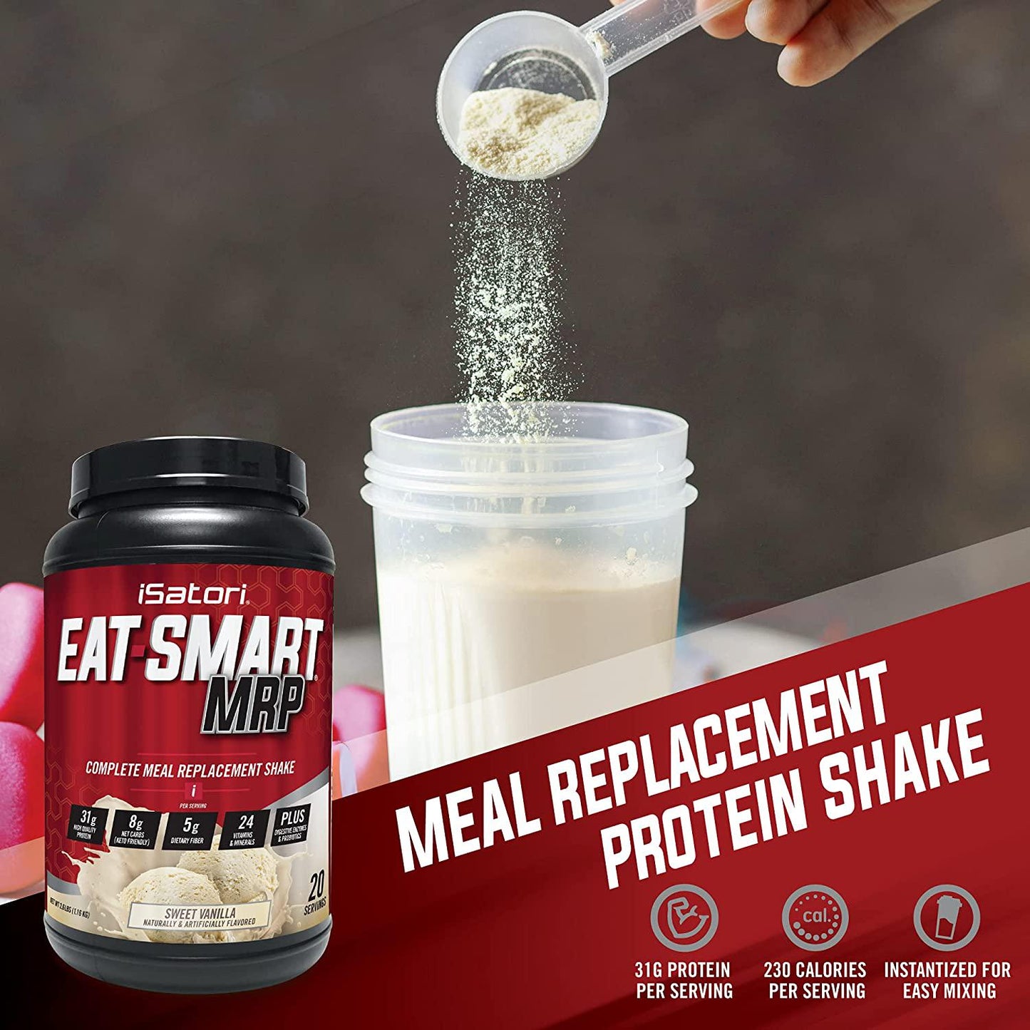 Eat Smart MRP-Complete Meal Replacement Shake, Keto Friendly High Protein Nutrition Drink Mix with Whey Protein Powder, Fiber, Probiotics, Greens Blend, Vitamins and Minerals- Vanilla (20 Servings)