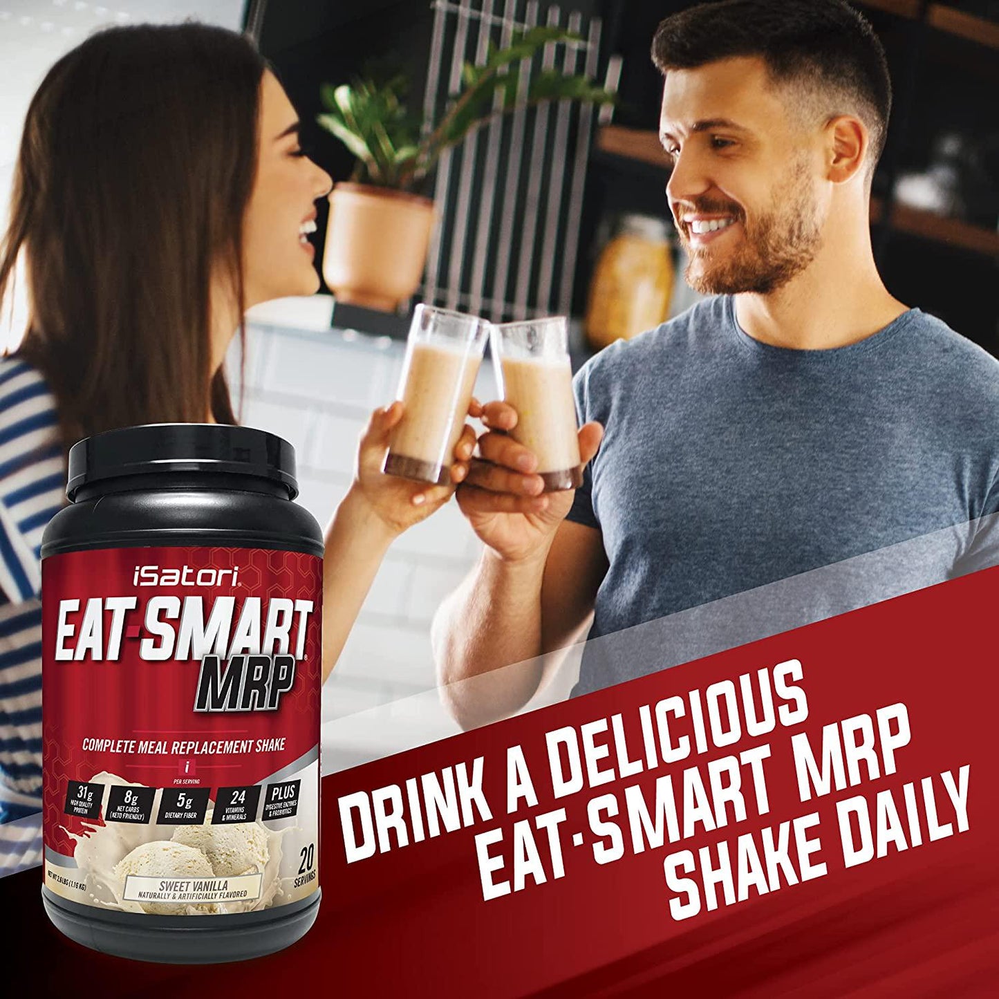 Eat Smart MRP-Complete Meal Replacement Shake, Keto Friendly High Protein Nutrition Drink Mix with Whey Protein Powder, Fiber, Probiotics, Greens Blend, Vitamins and Minerals- Vanilla (20 Servings)