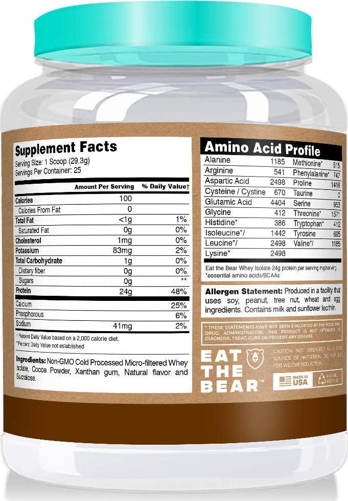 Eat the Bear Whey Protein Isolate Protein Powder 2 lbs (Chocolate)