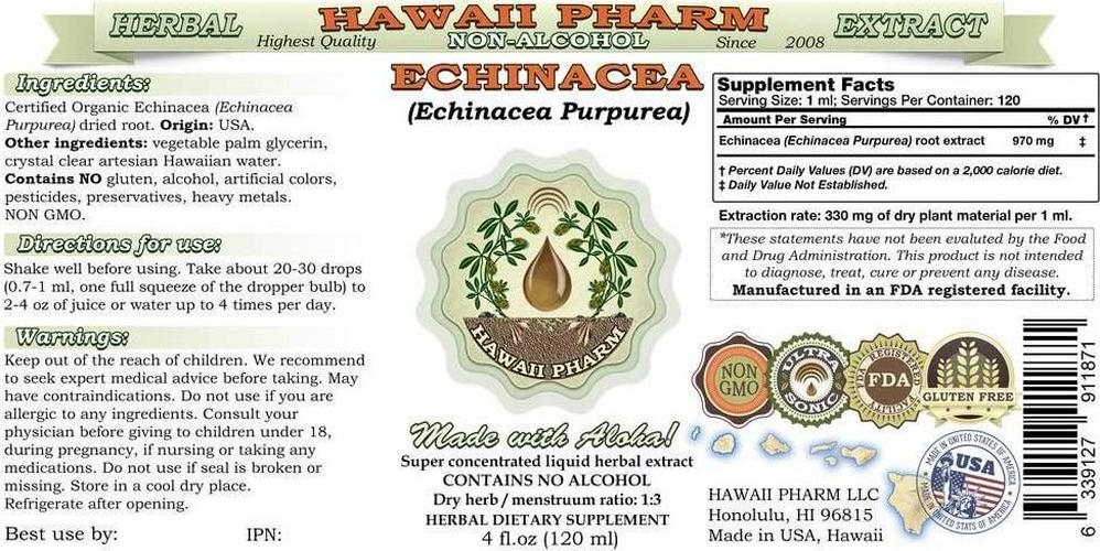 Echinacea Alcohol-FREE Liquid Extract, Echinacea (Echinacea Purpurea) Dried Root Glycerite Herbal Supplement 2 oz