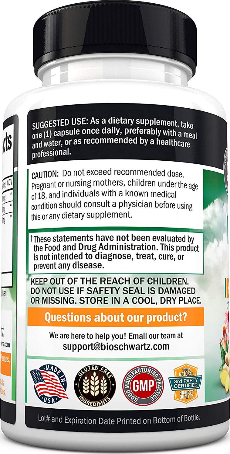 Echinacea Complex with Goldenseal - Herbal Supplement with Goldenseal, Ginger, 2 Types of Echinacea - Reduces Symptom Duration - Powerful Seasonal Support - 60 Capsules