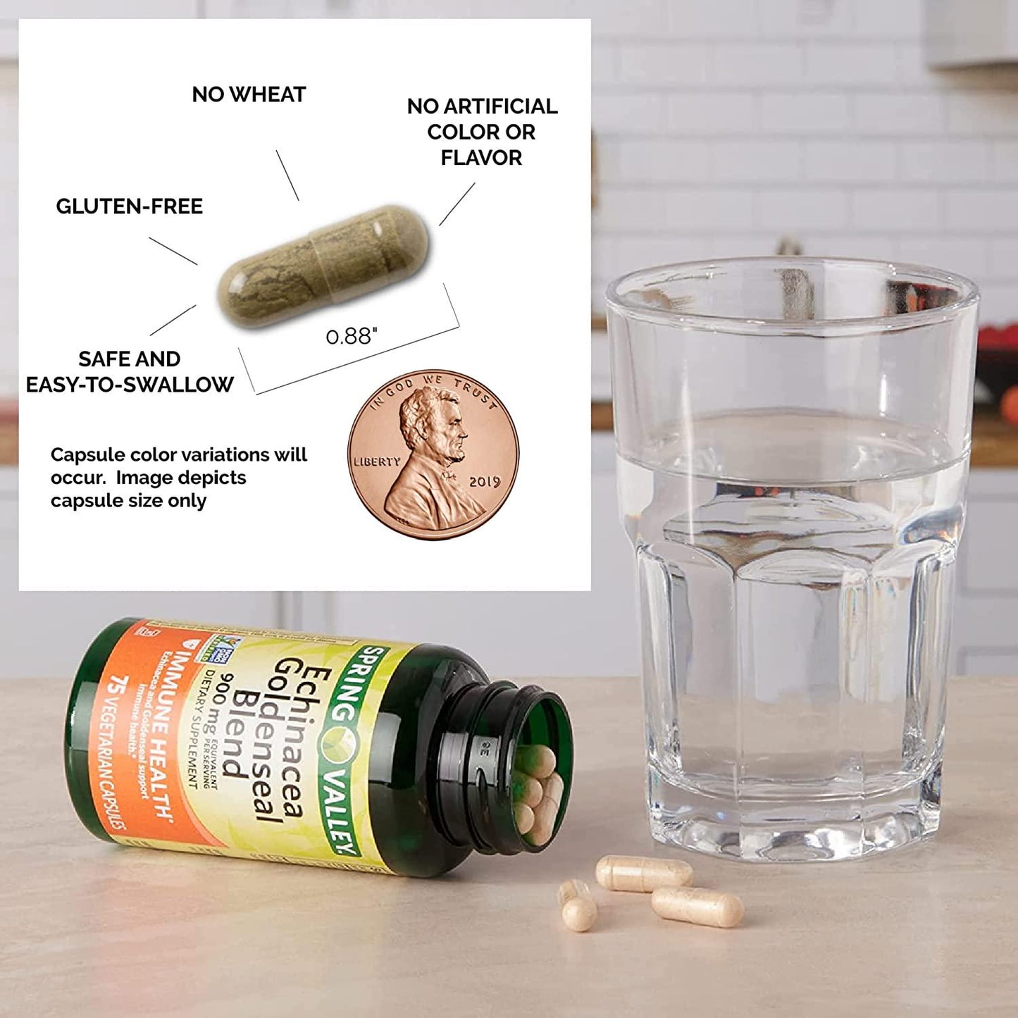 Echinacea Goldenseal Blend Capsules, 900 mg, 75 Ct + Vitamin Pouch and Guide to Supplements