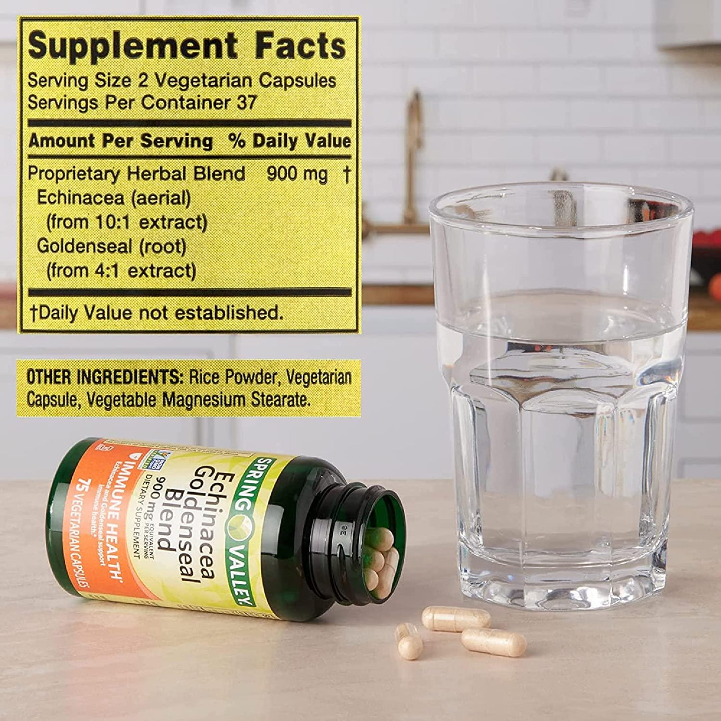 Echinacea Goldenseal Blend Capsules, 900 mg, 75 Ct + Vitamin Pouch and Guide to Supplements