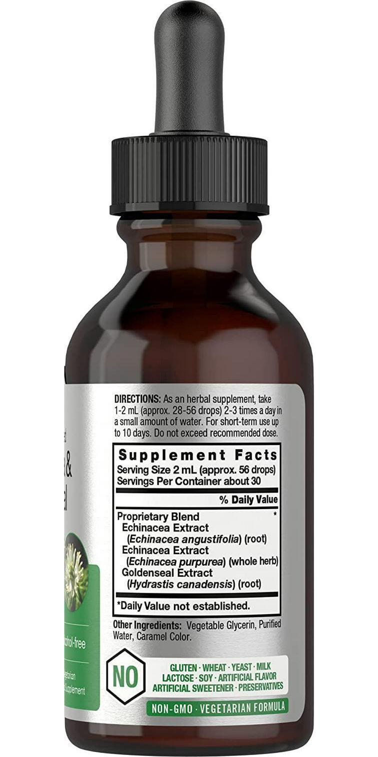 Echinacea Goldenseal Liquid Extract | 2 fl oz | Alcohol Free Tincture Drops | Vegetarian, Non-GMO, Gluten Free | by Horbaach