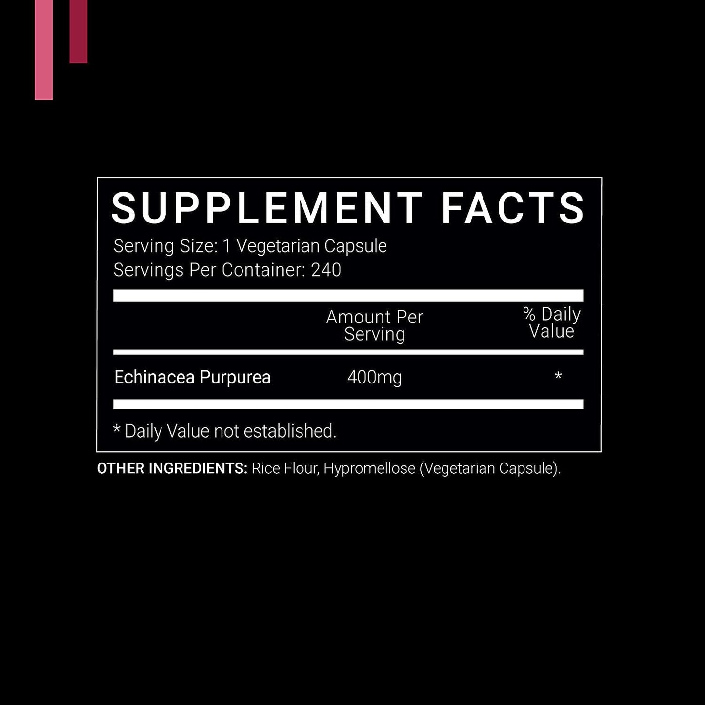 Echinacea Purpurea 400mg — 240 Count (V-Capsules) / 240 Servings: Manufactured in a cGMP-Registered Facility in USA; Non-GMO, Vegan and Gluten Free