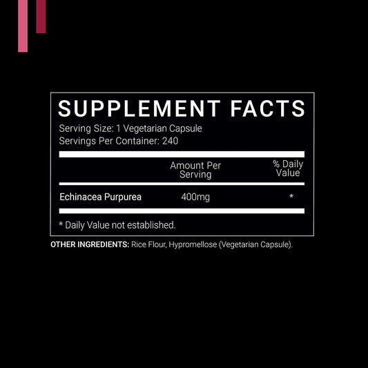 Echinacea Purpurea 400mg — 240 Count (V-Capsules) / 240 Servings: Manufactured in a cGMP-Registered Facility in USA; Non-GMO, Vegan and Gluten Free
