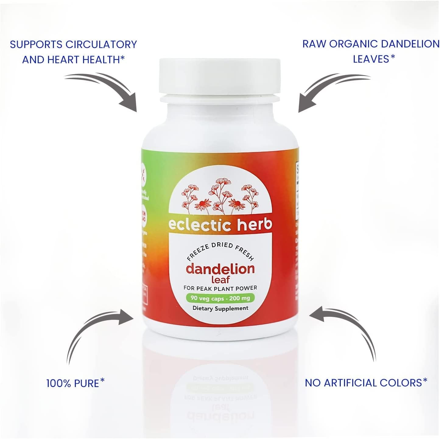 Eclectic Institute Raw Freeze-Dried Dandelion Leaf | Organic Supplement to Support Cleansing and Digestive Function | 90 CT (200 mg)