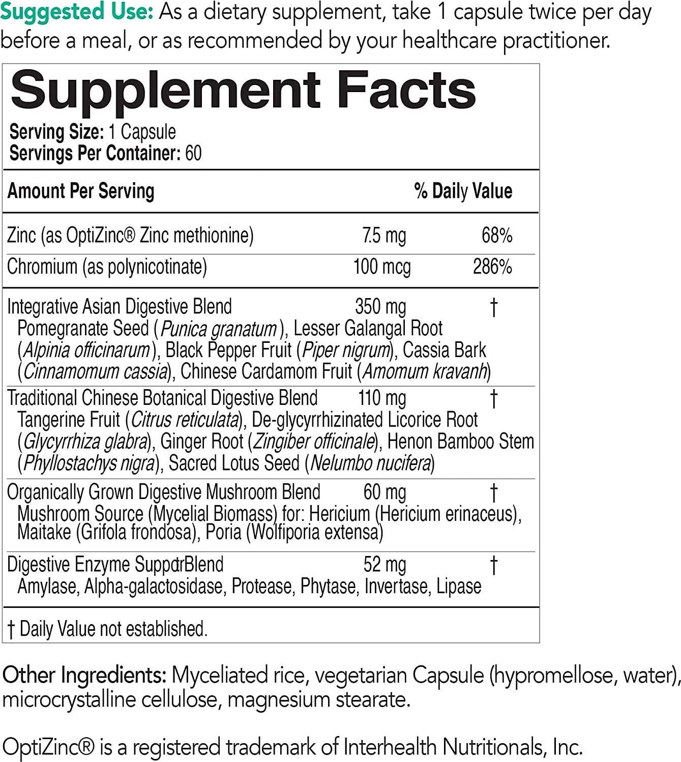 EcoNugenics - Integrative Digestive Formula - 60 Capsules - Digestive Support - Herbs, Medicinal Mushrooms and Enzymes - Relief from Heartburn, Indigestion, GERD Acid Reflux, Gas, Nausea and Bloating