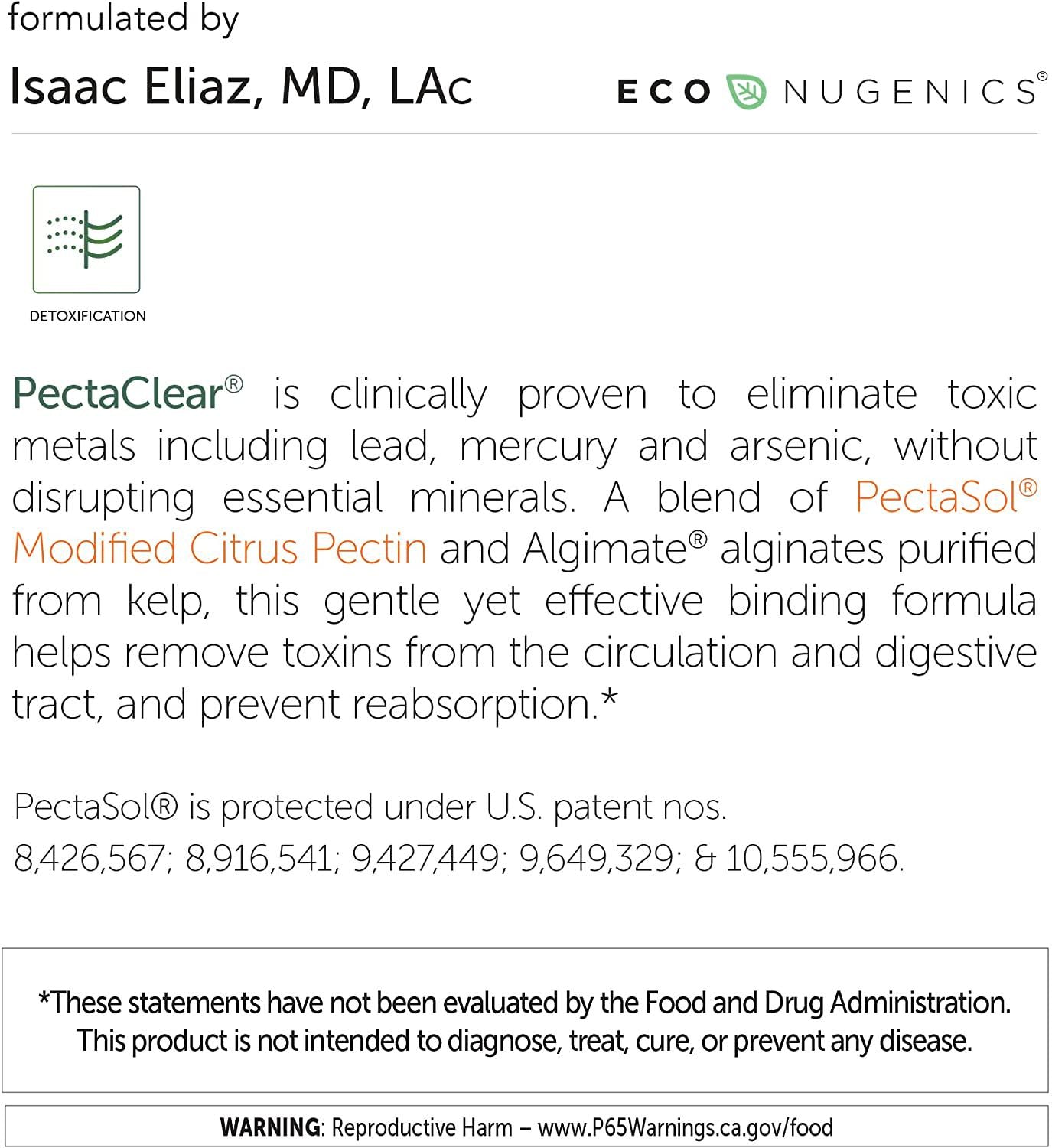 EcoNugenics PectaClear Healthy Detoxification Supplement with Modified Citrus Pectin and Alginate - Provides Safe and Natural Support Against Environmental Toxins and Pollutants (60 Capsules)