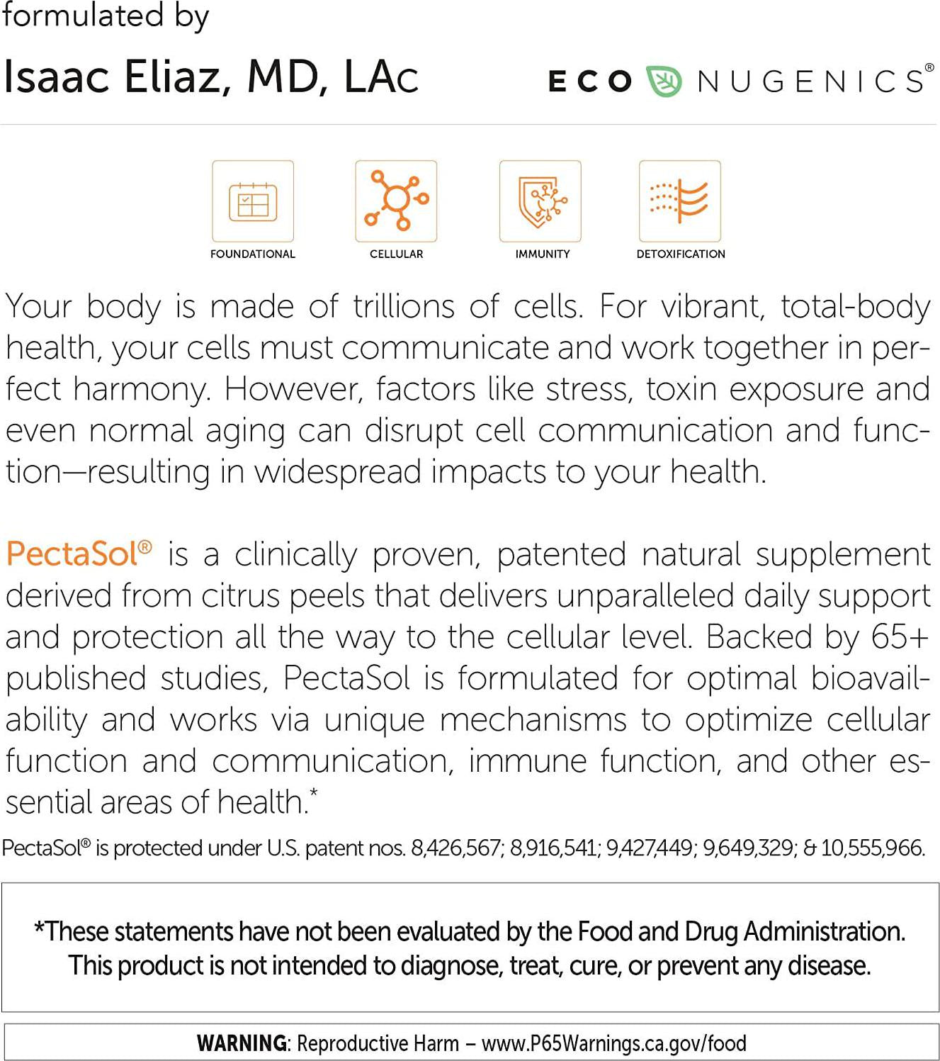 EcoNugenics PectaSol Modified Citrus Pectin for Total-Body Health and Optimal Aging - Clinically Researched and Patented - Daily Super-Nutrient for High Performing Cells - Immune Balancing - Safe Detox (270 Capsules)