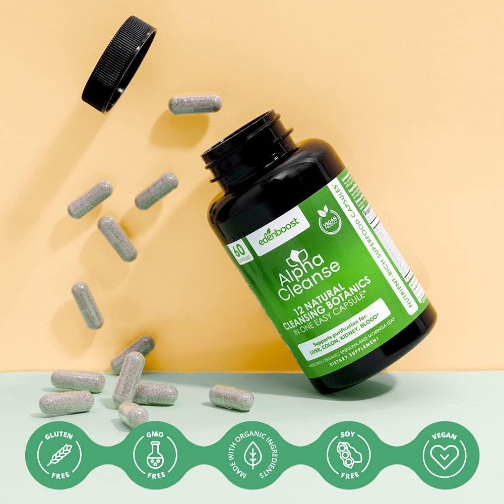 EdenBoost AlphaCleanse | Liver Health and Detox Blend Made with 12 Organic Superfoods. Milk Thistle, Dandelion Root, Burdock Root. Formulated for Detox Support, Liver, Digestive Health. (1 Bottle)